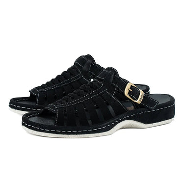 Omega Black Suede Push In Sandal