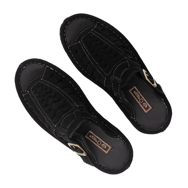 Omega Black Suede Push In Sandal