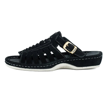 Omega Black Suede Push In Sandal