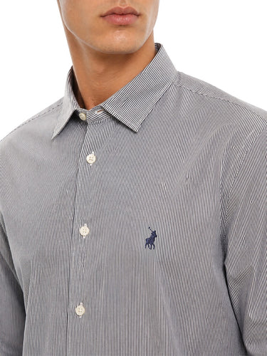 Polo Navy Cotton Stripe Long Sleeve Shirt